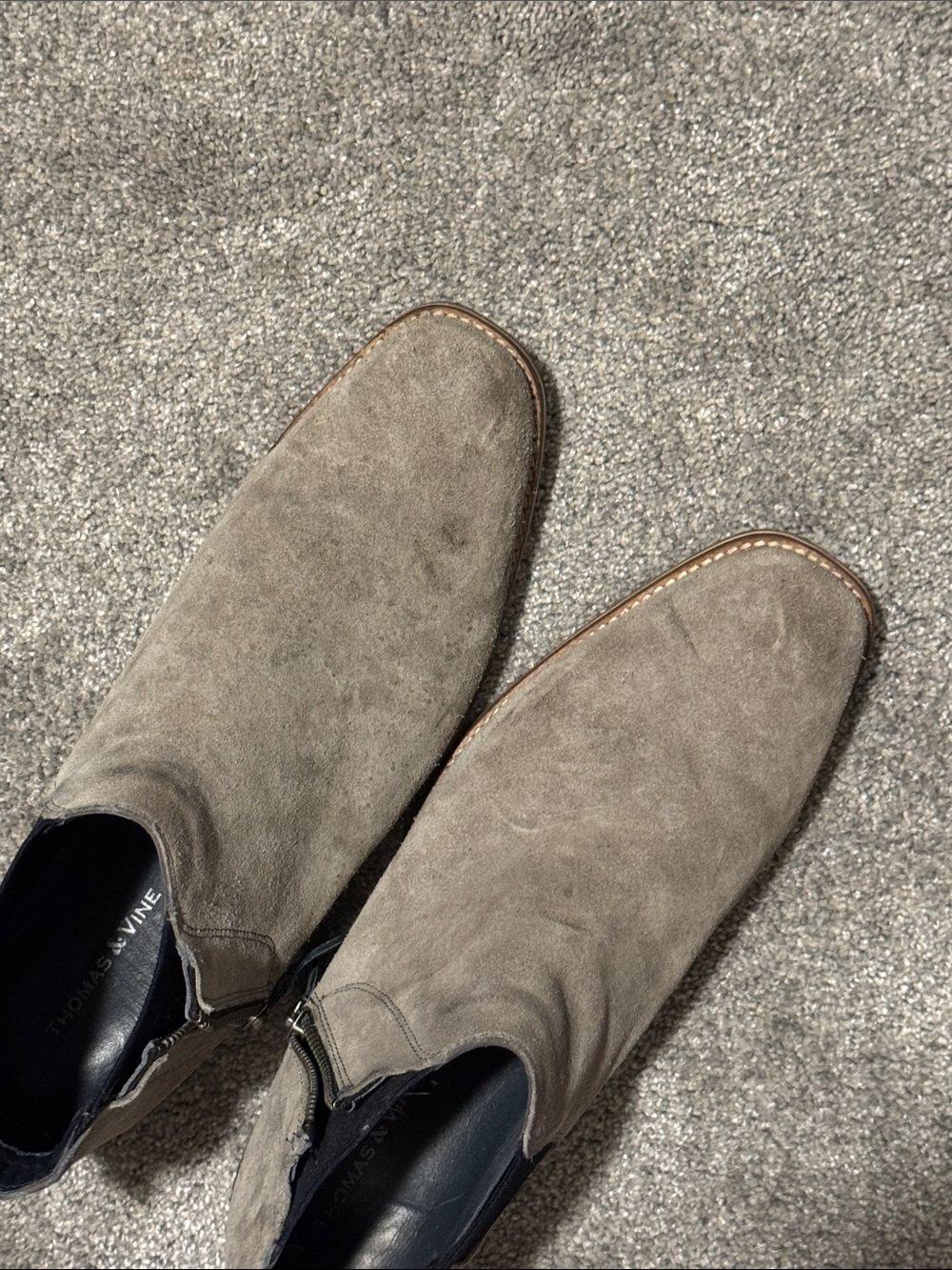 Gray Suede Chukka Boots with Navy Blue Side Zip and Elastic Gusset - Picture 2 of 6